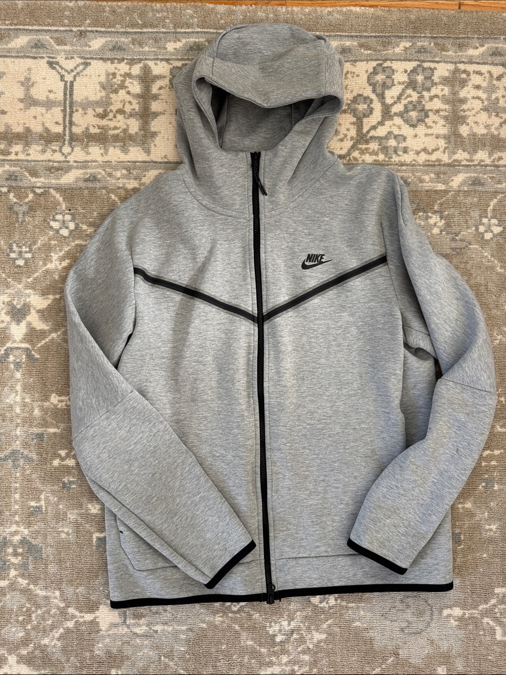 Nike Tech Men’s Gray Full-Zip Hooded Performance Jacket with Black Trim